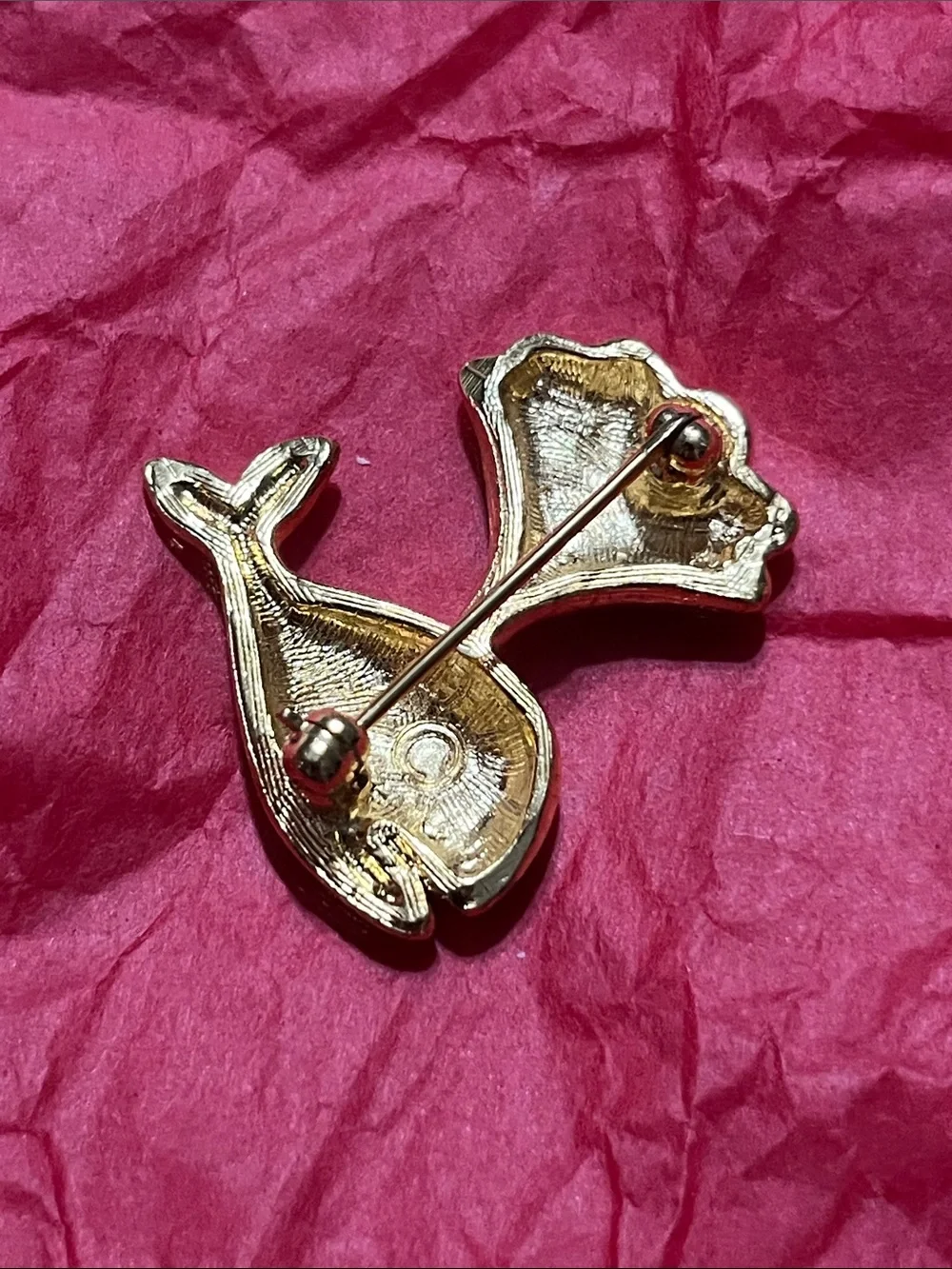 Vintage Gold Whale Brooch with Sculpted Tail